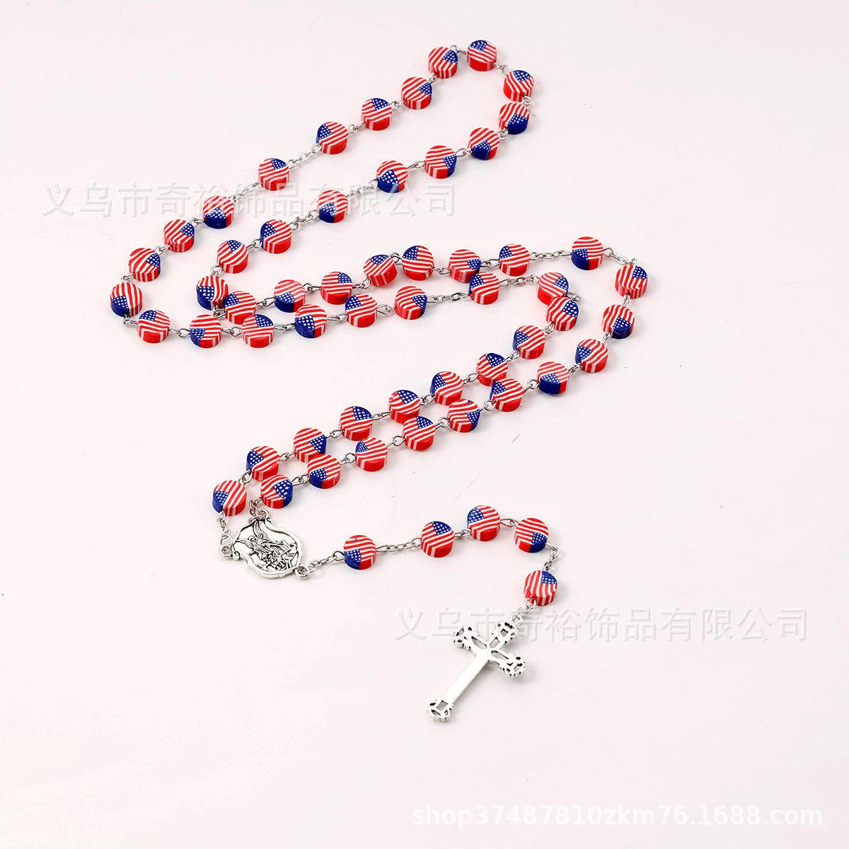 Wholesale 59pcs polymer clay flat beads cross rosary necklace
